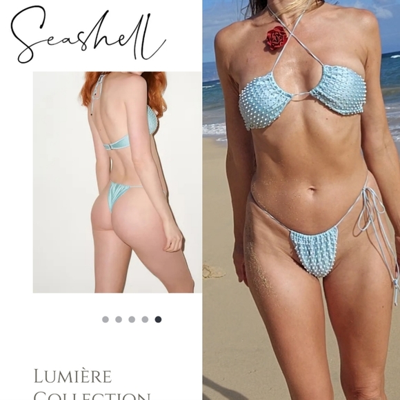Vogue Italy SEASHELL lumiere blue Italian handmade couture bikini M/l (tags on) - Picture 2 of 10